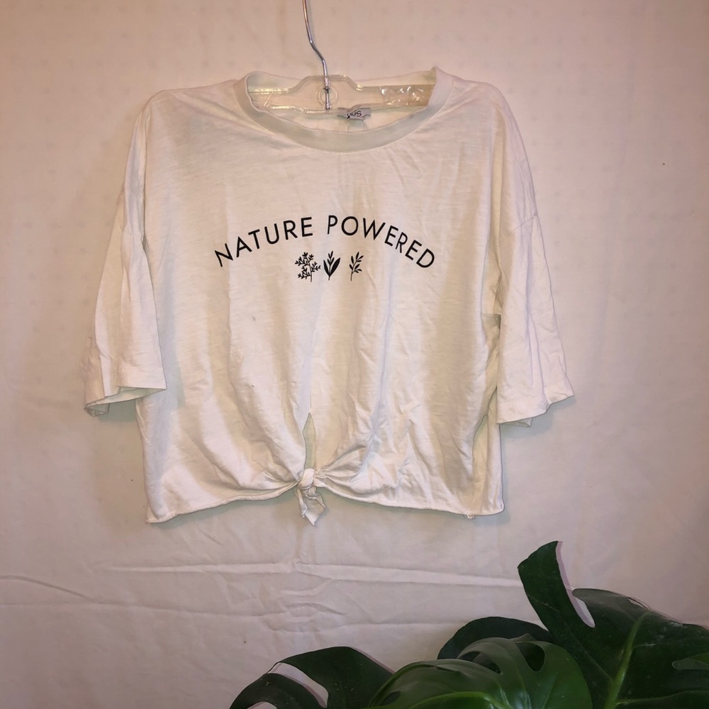 Cropped graphic tee with tie front